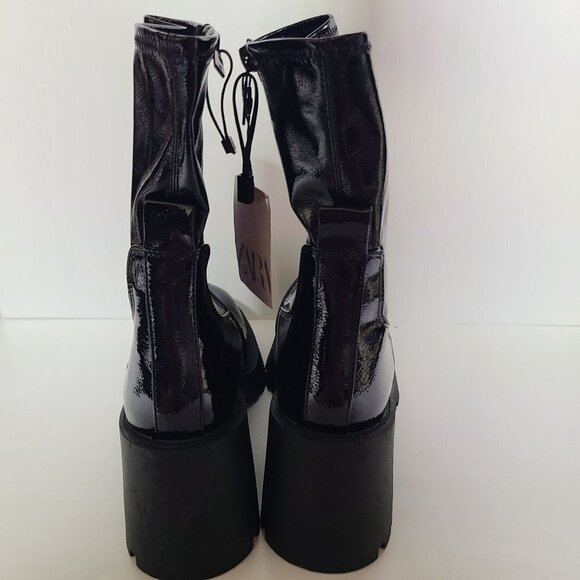 ZARA HIGH-HEEL FAUX PATENT ANKLE BOOTS WITH TRACK SOLE BLACK SIZE 10 | 3118/010 - Picture 8 of 11